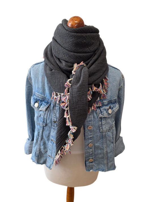 Dreieckstuch Damen Iva, Schal Damen,  Musselintuch,  Anthrazit melange