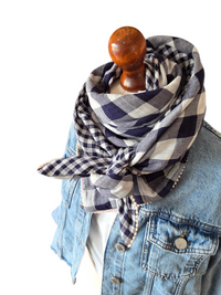 Dreieckstuch Damen Cinzia, Schal Damen,  Musselintuch,  kariert, marineblau- weiss