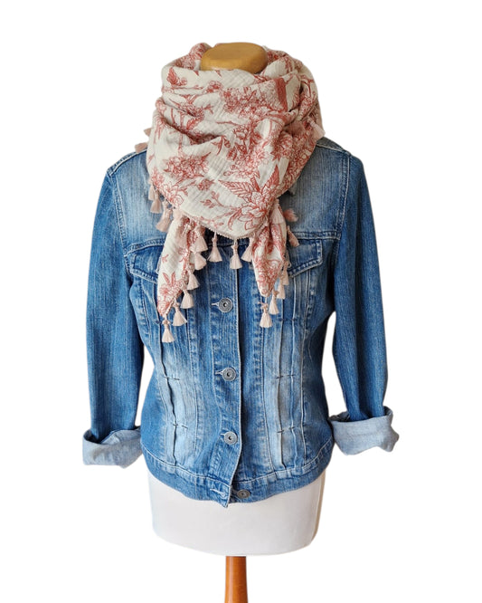 Dreieckstuch Damen Jolie, Schal Damen,  Musselinschal,  offwhite/rost