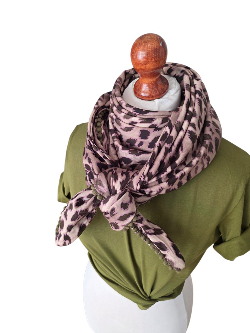 Dreieckstuch Damen Briana, Schal Damen, Leo, braun, rosa, olivegrün