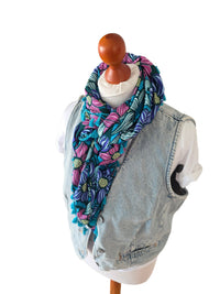 Dreieckstuch Damen Celeste, Schal Damen,  Blumen, türkis, pink, lila, grün