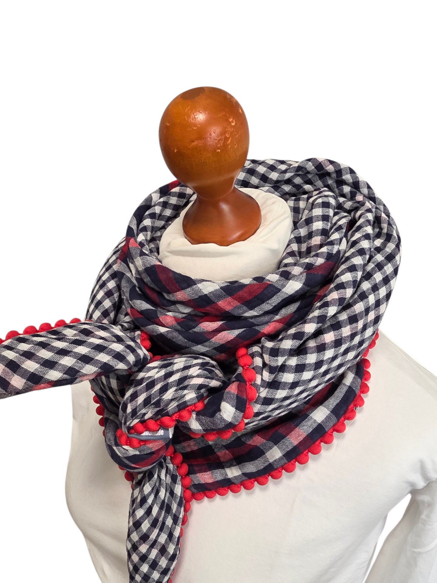 Dreieckstuch Damen Romane, Schal Damen, Musselintuch, karo, rot, blau, weiss