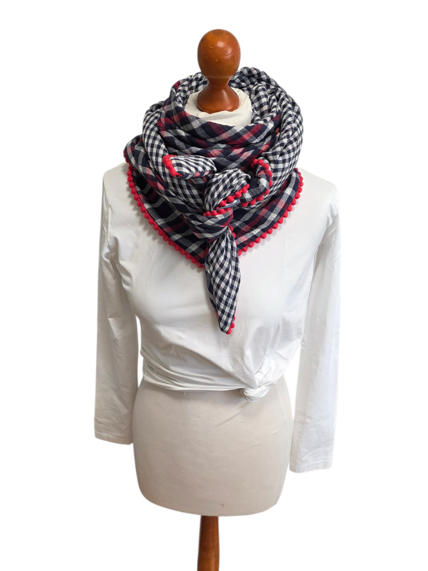 Dreieckstuch Damen Romane, Schal Damen, Musselintuch, karo, rot, blau, weiss