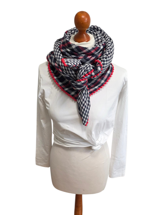 Dreieckstuch Damen Romane, Schal Damen, Musselintuch, karo, rot, blau, weiss