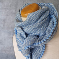 Dreieckstuch Damen Nina, Schal Damen,  Musselinschal,  Streifen,  hellblau-weiss