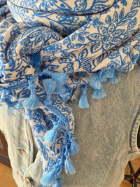 Dreieckstuch Damen Polina, Schal Damen, Musselintuch,  blau