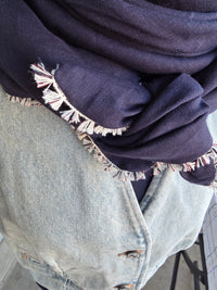 Dreieckstuch Damen Fiorella, Schal Damen, Leinenschal, marine