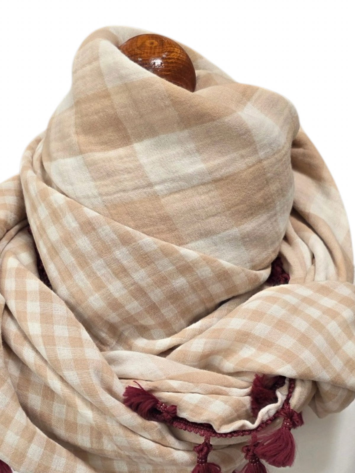 Dreieckstuch Damen Luna, Schal Damen,  Musselinschal,  kariert, beige-offwhite