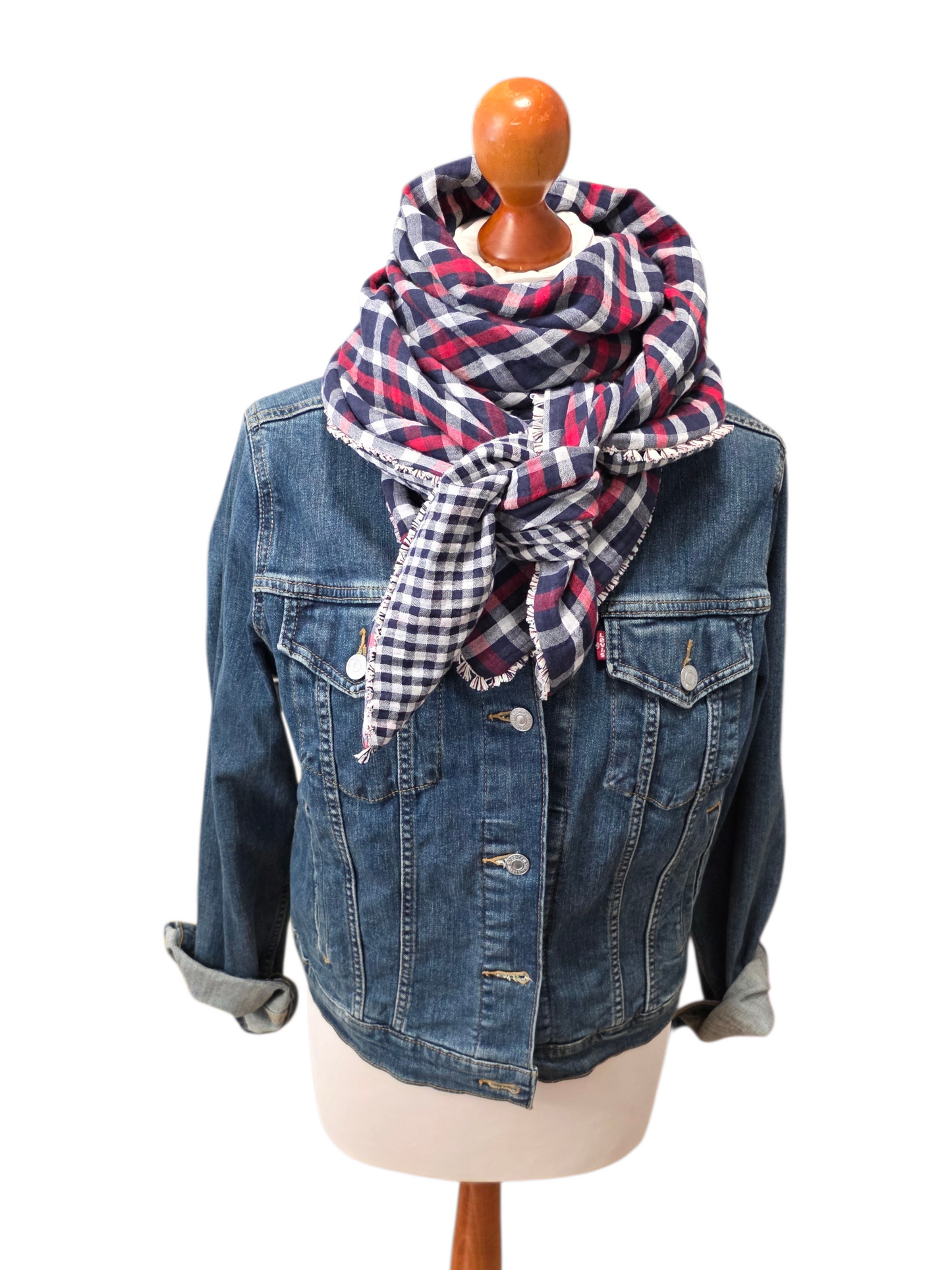 Dreieckstuch Damen Anouk, Schal Damen, Musselintuch, karo, rot, weiss, blau