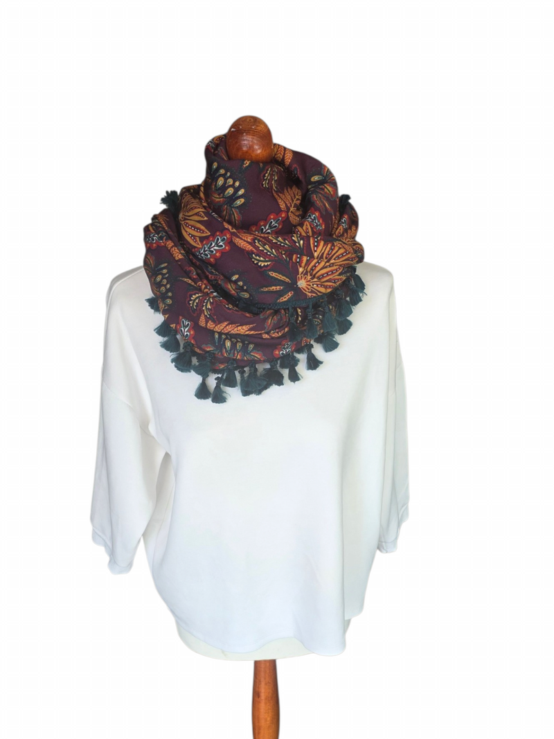 Dreieckstuch Damen Donatella, Schal Damen, Herbstblumen, bordeaux, senf, petrol, blau