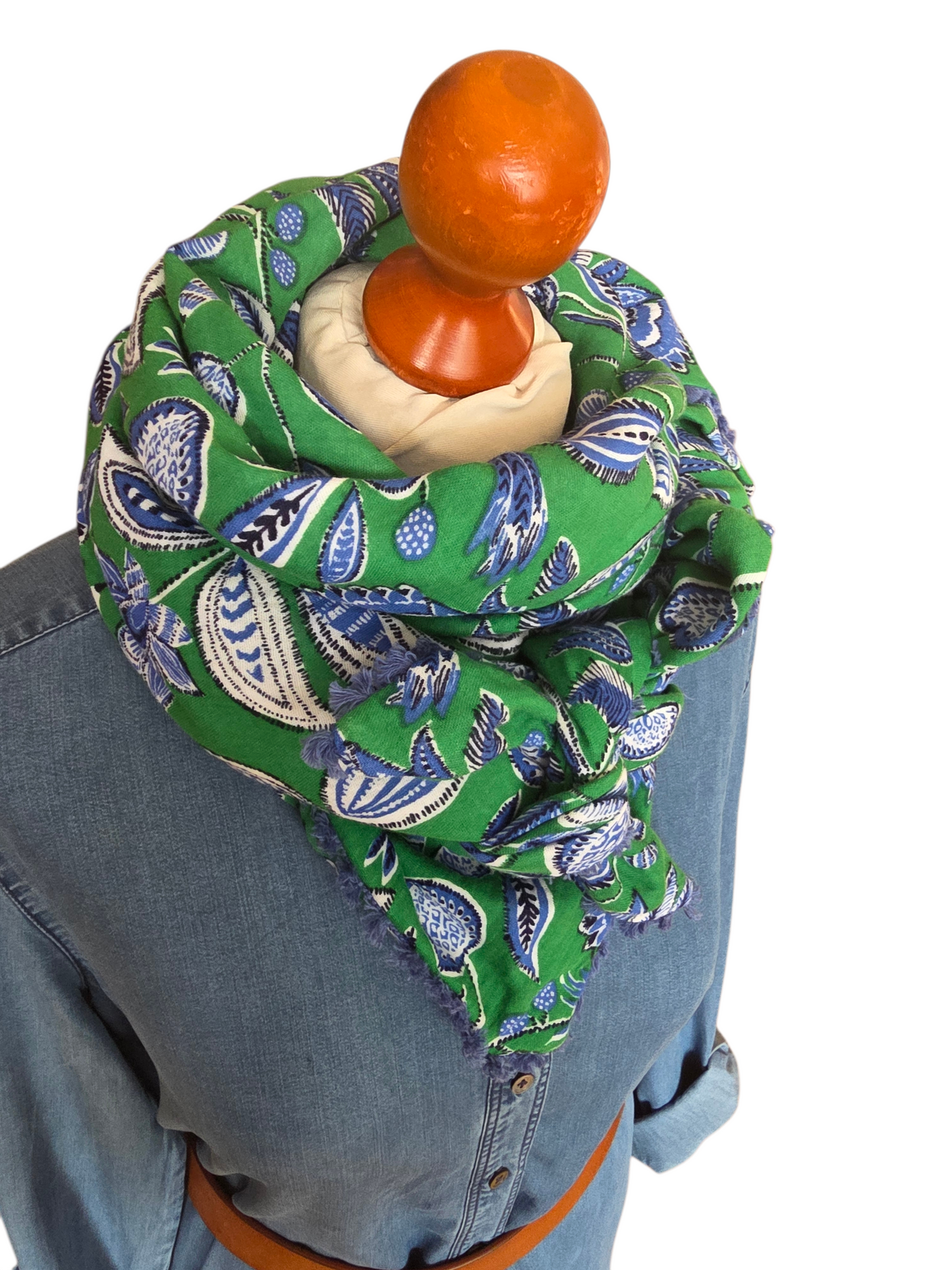Dreieckstuch Damen Aurora, Schal Damen,  Musselintuch,  grün, Jeansblau