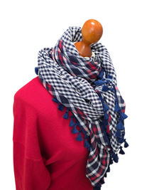 Dreieckstuch Damen Annette, Schal Damen, Musselintuch, kariert, weiss, blau, rot