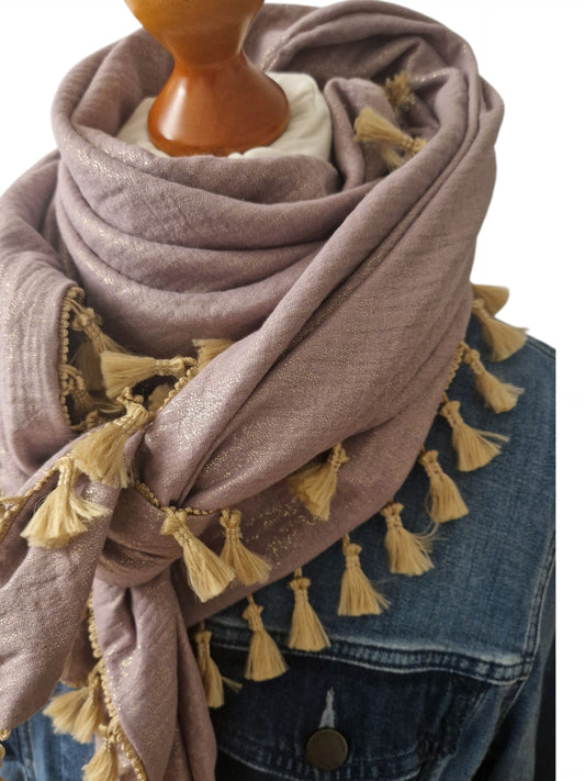 Dreieckstuch Damen Livie, Schal Damen,  Musselinschal,  mauve, glitzer