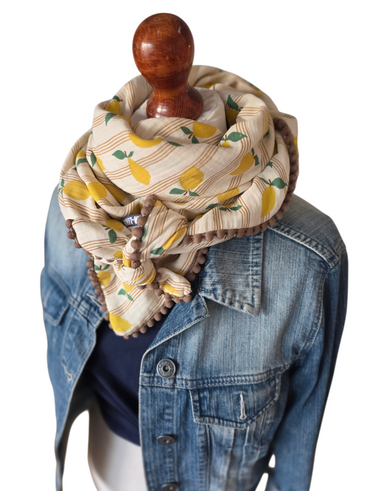 Dreieckstuch Damen Bettina, Schal Damen,  Musselintuch,  🍋,  Beige, Gelb, Grün
