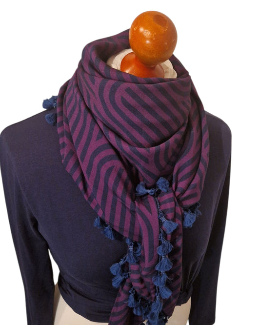 Dreieckstuch Damen, Schal Damen, dunkelila, marineblau