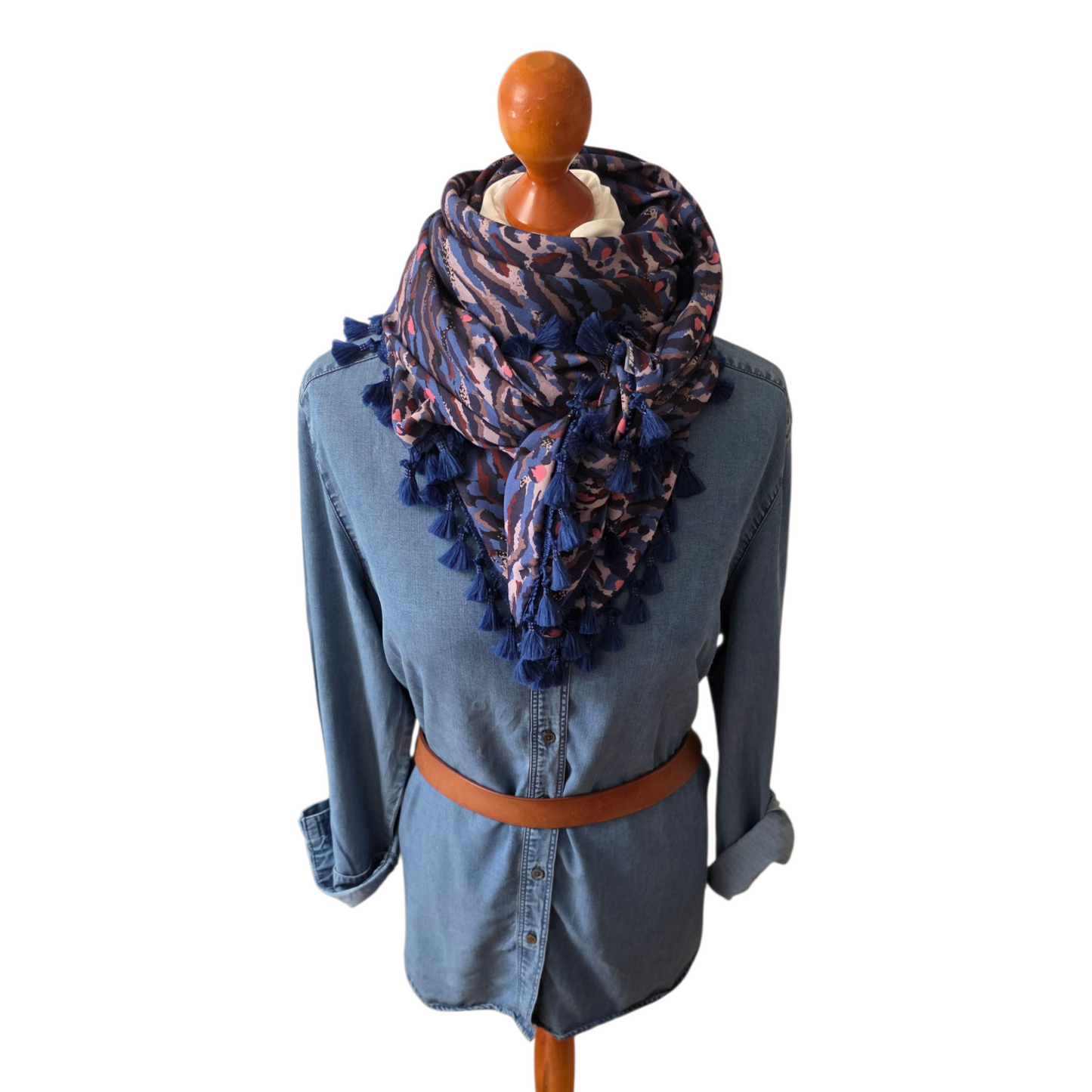 Dreieckstuch Damen Bettina, Schal Damen, geometrische Muster, blau, rosa, beige