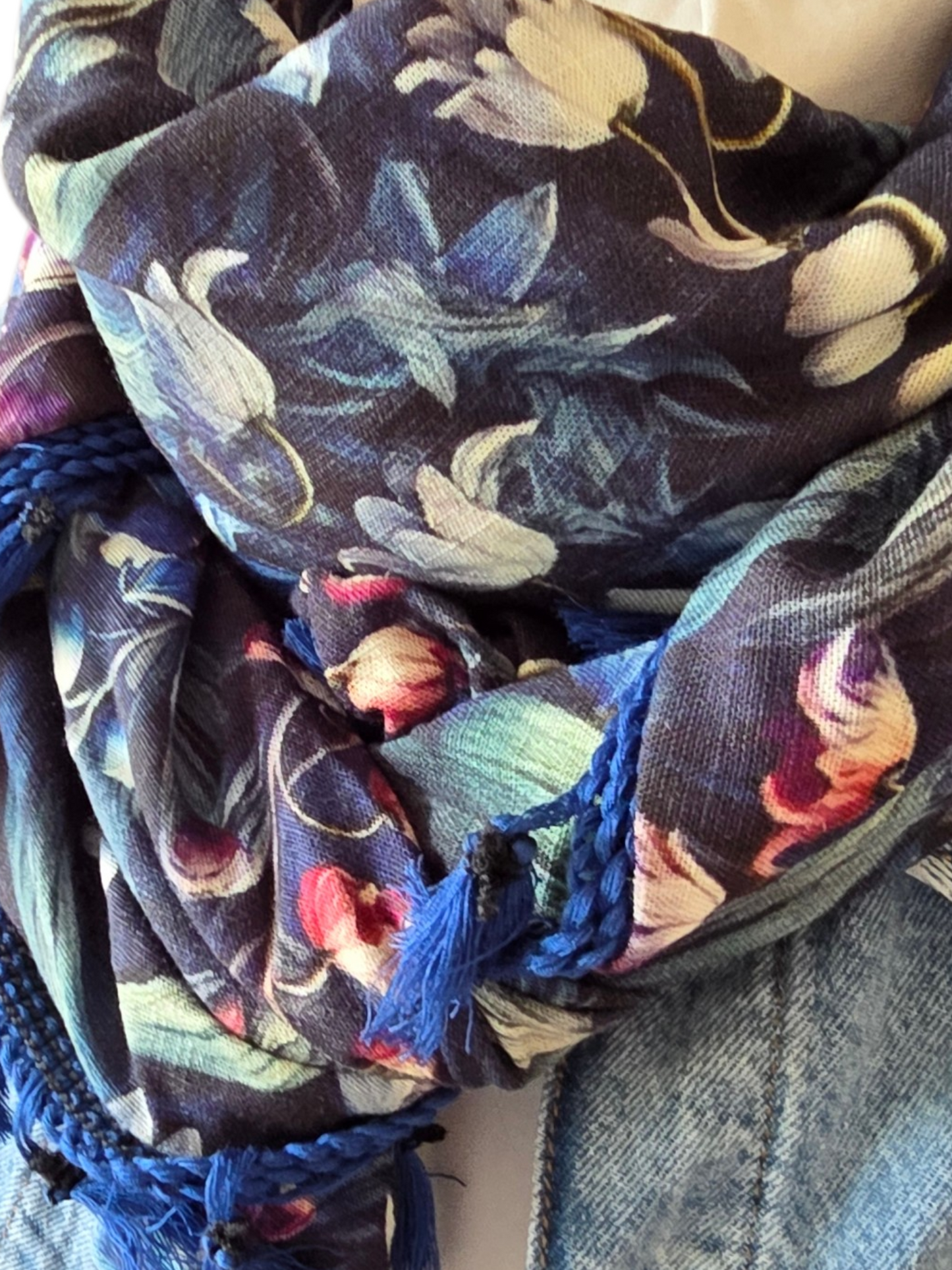 Dreieckstuch Damen Marta, Schal Damen, Leinen-Viskosenschal, Blumen, Maiglöckchen