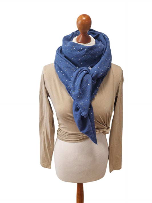 Dreieckstuch Damen Coralie, Schal Damen, Musselinschal, jeansblau