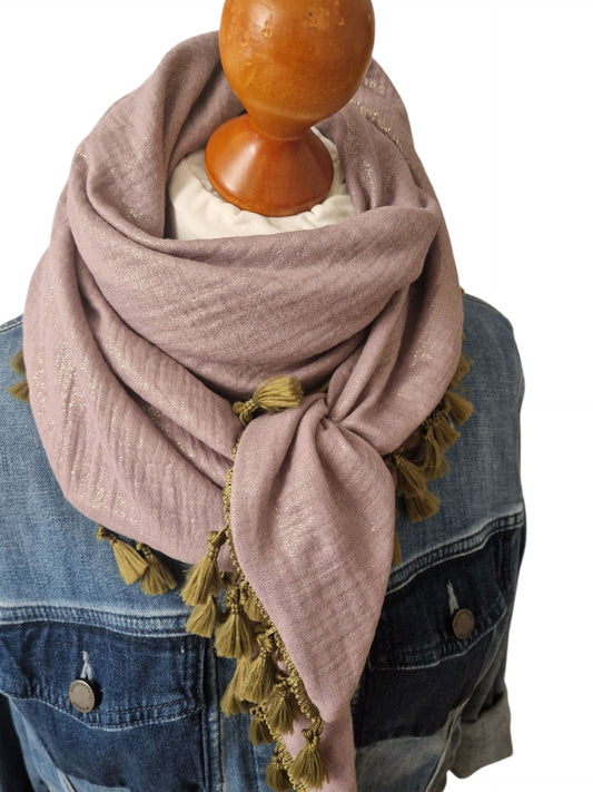 Dreieckstuch Damen Abelle, Schal Damen,  Musselinschal,  glitzer, mauve