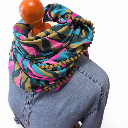 Dreieckstuch Damen Christelle, Schal Damen, Olivgrün, Petrol,  Pink, Türkis