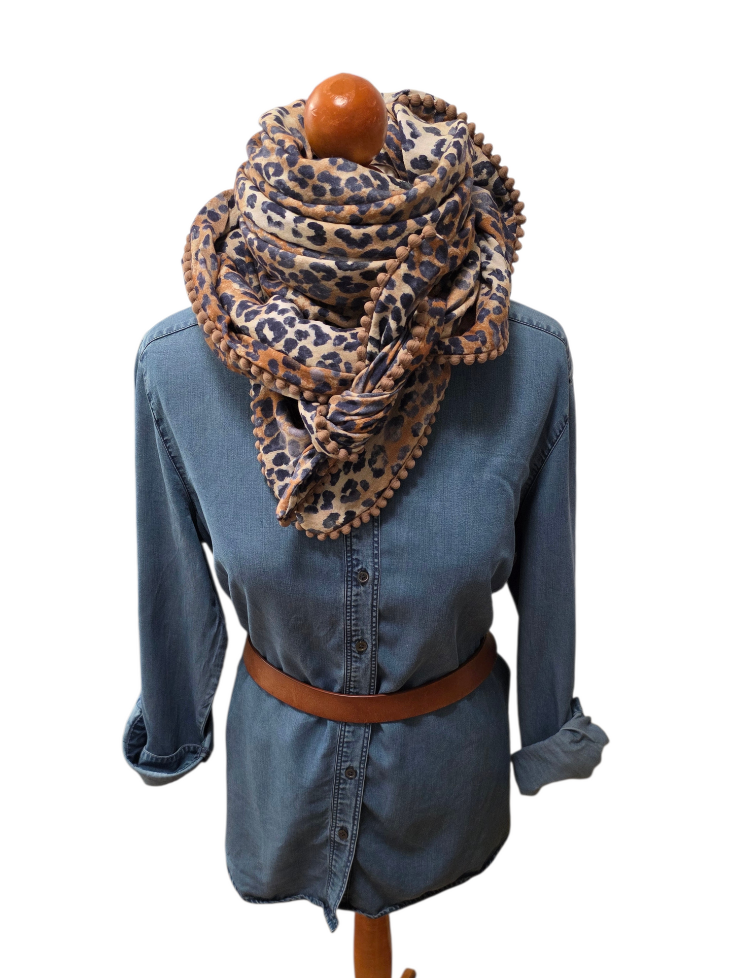 Dreieckstuch Damen Sophia, Schal Damen,  Musselintuch,  Leo, Brauntöne und Blau