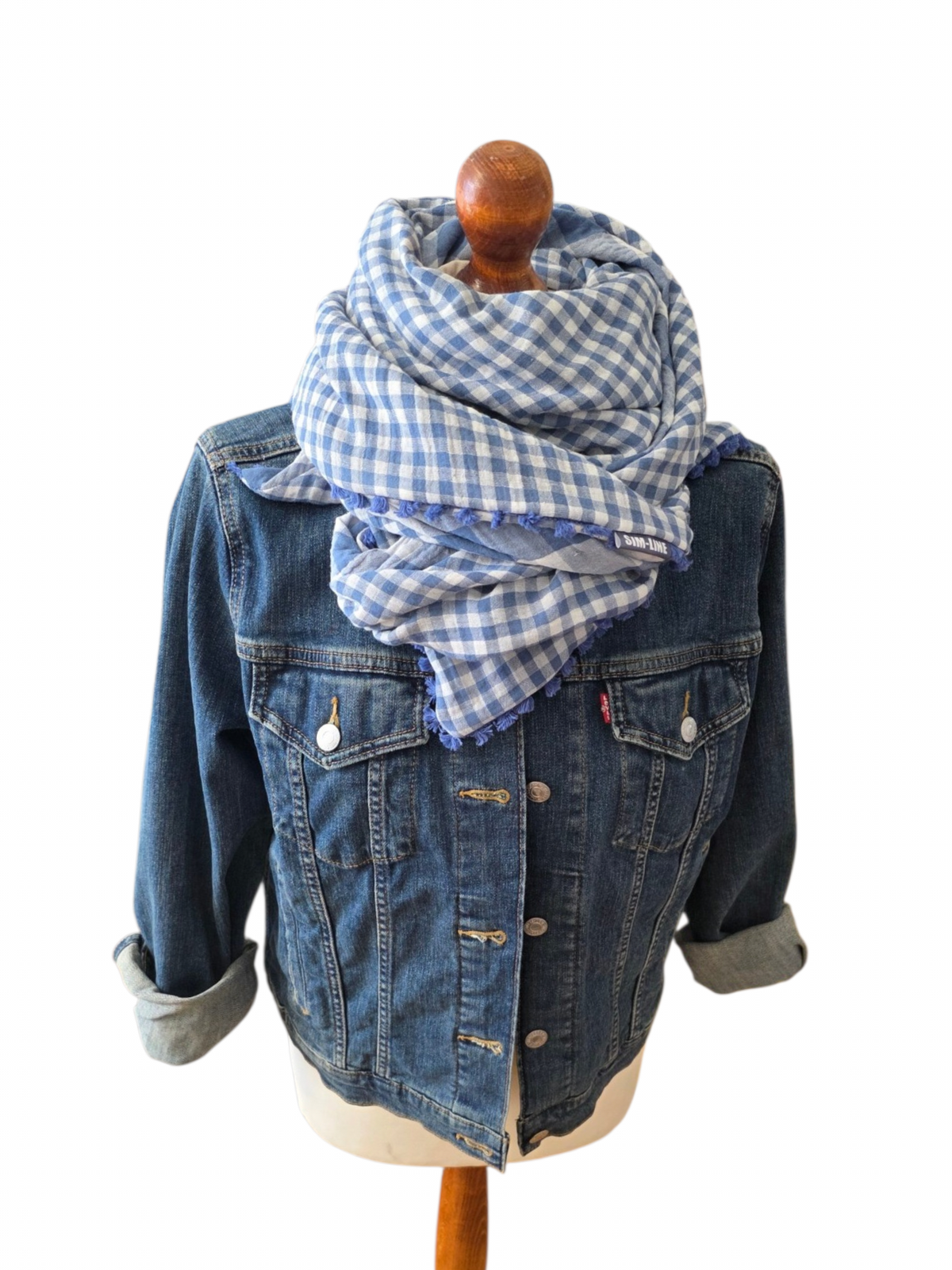 Dreieckstuch Damen Mariella, Schal Damen,  Musselinschal, kariert,  taubenblau- hellgrau
