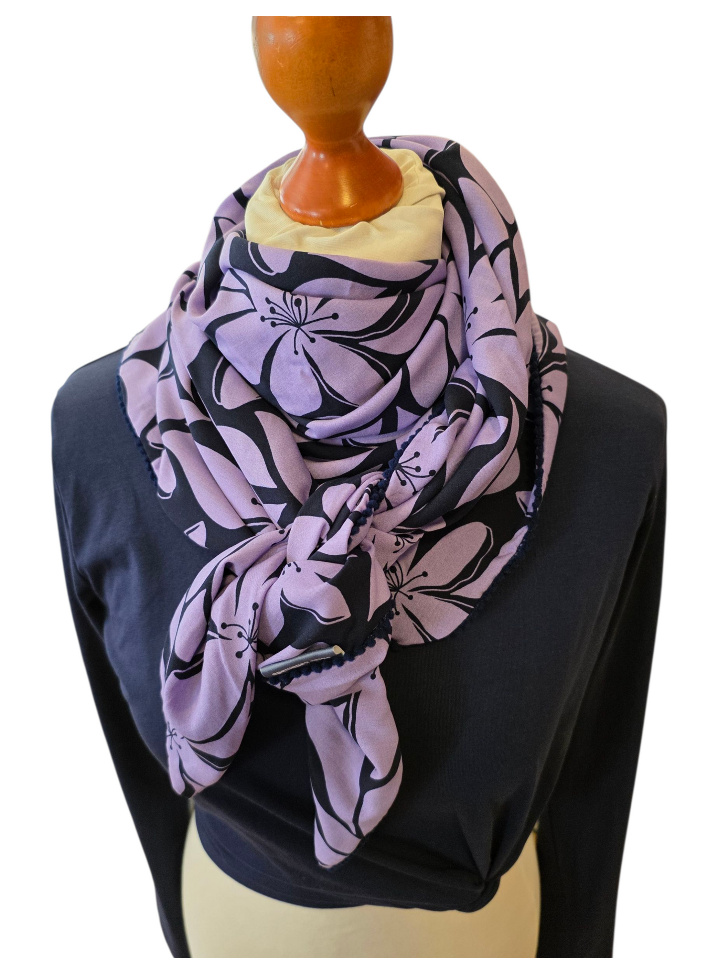 Dreieckstuch Damen Heather, Schal Damen, lila, marineblau, Blumen