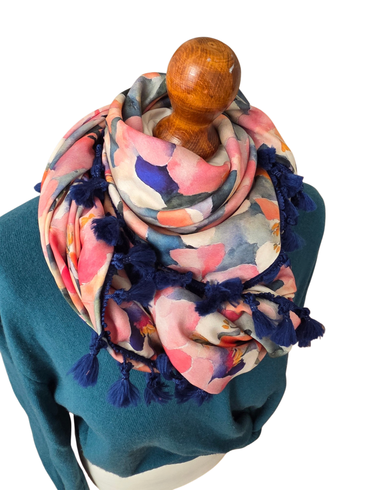 Dreieckstuch Damen Delia, Schal Damen, Blumen, rosa, grün, marineblau, olivegrün