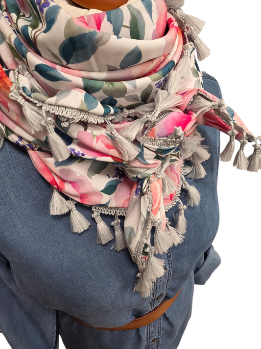 Dreieckstuch Damen Olympia,  Schal Damen,  Rosen,  pink, rosa,  grün