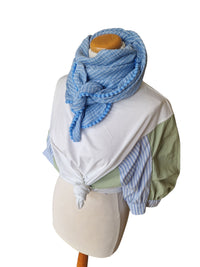 Dreieckstuch Damen Nina, Schal Damen,  Musselinschal,  Streifen,  hellblau-weiss