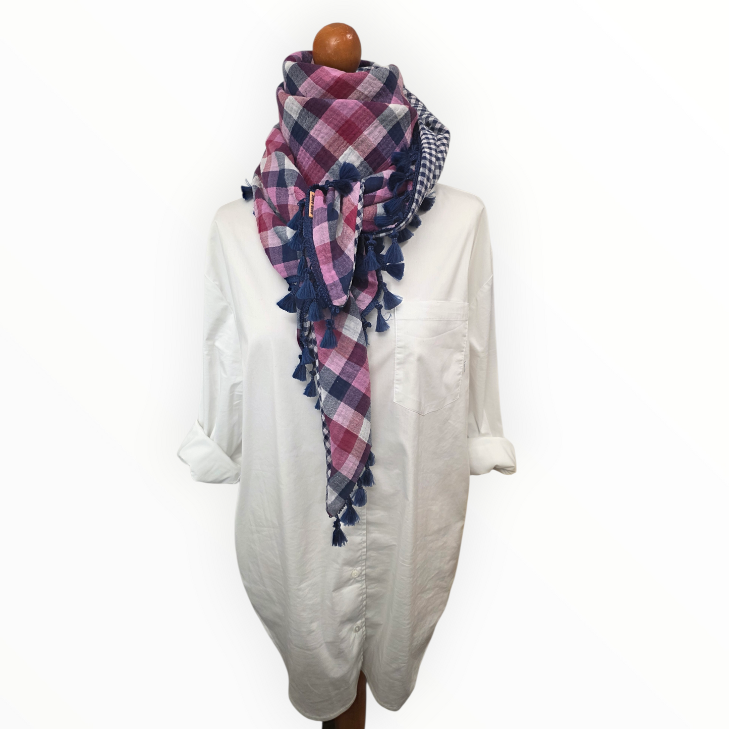 Dreieckstuch Damen Daniella, Schal Damen,  Musselintuch,  Karomuster, rosa,  marineblau,  Hellgrau,  lila, beeren