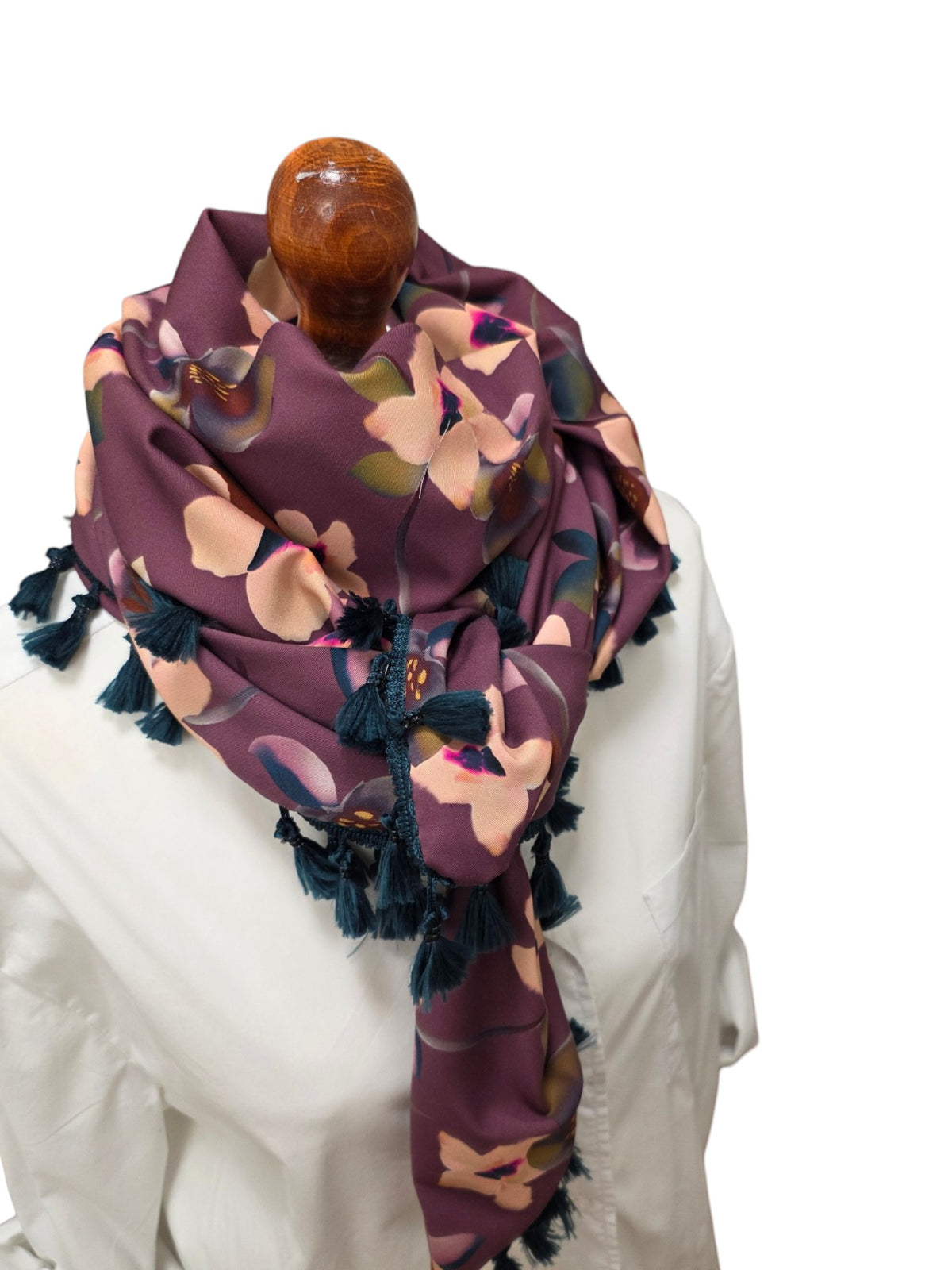 Dreieckstuch Damen Kim, Schal Damen, Blumen, altrosa-marsala, nude, petrol, olivegrün