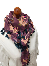 Dreieckstuch Damen Kim, Schal Damen, Blumen, altrosa-marsala, nude, petrol, olivegrün
