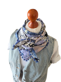 Dreieckstuch Damen Samira, Schal Damen, Pfingstrosen, Lila, blau, rosa, vanille, offwhite,  schwarz