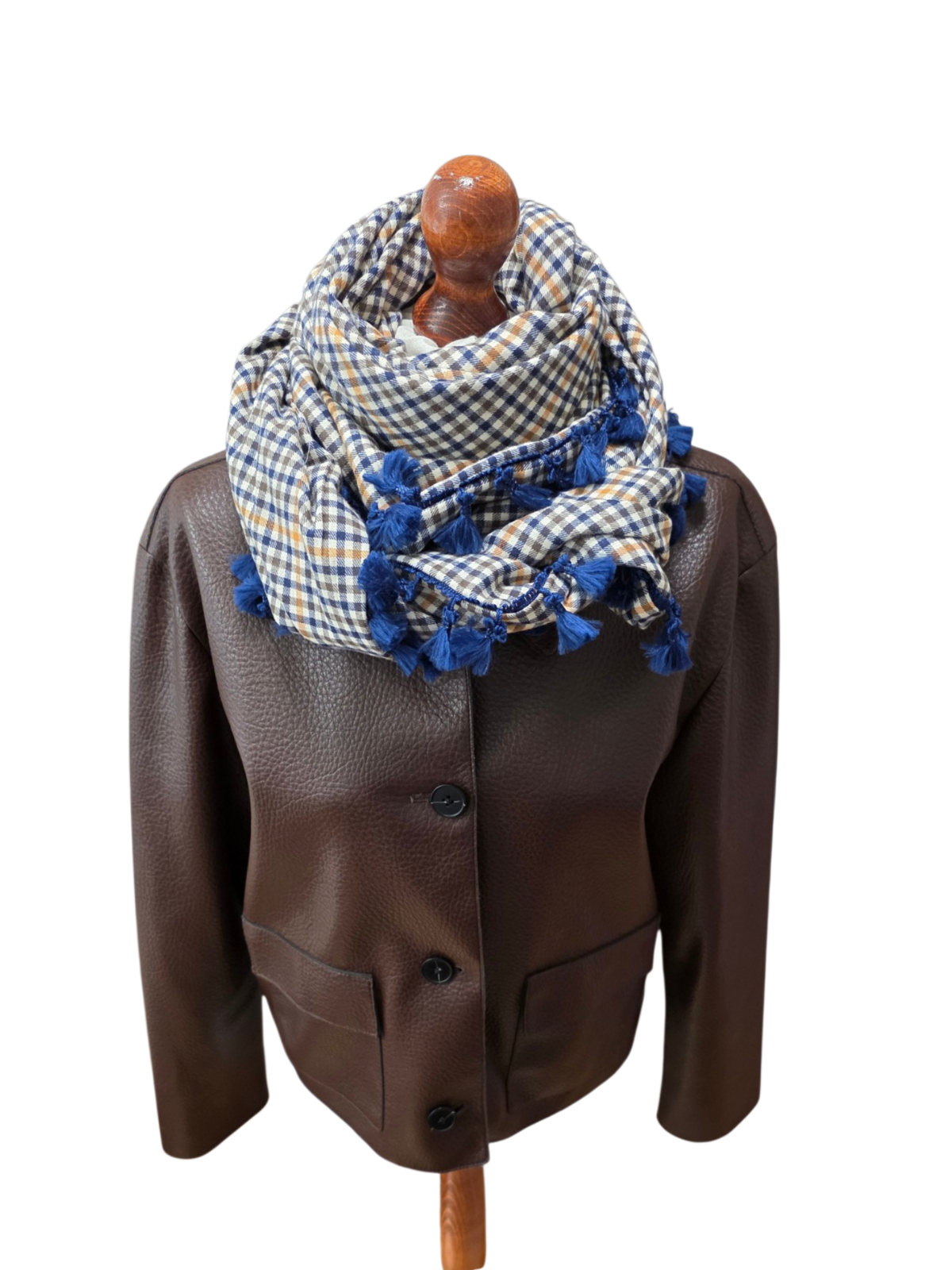 Dreickstuch Damen Sibilla, Schal Damen, kariert, blau, olivegrün, offwhite, senf