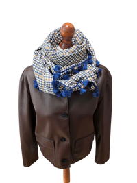 Dreickstuch Damen Sibilla, Schal Damen, kariert, blau, olivegrün, offwhite, senf