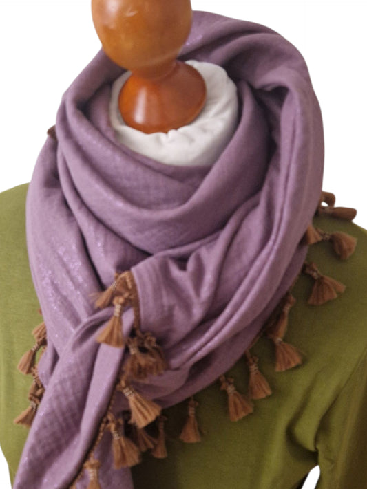 Dreieckstuch Damen Sonia, Schal Dame, Musselinschal,  glitzer, Aubergine