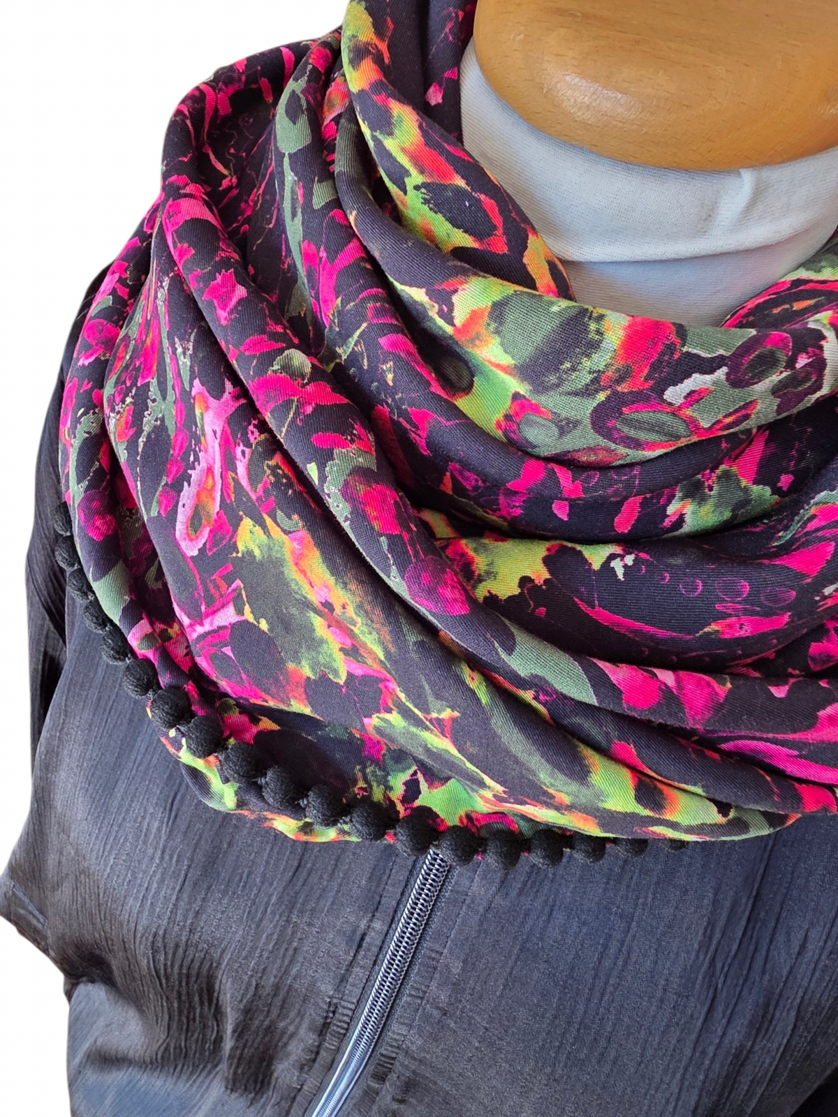 Dreieckstuch Damen Katja, Schal Damen, pink, schwarz, grün
