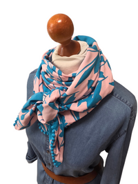Dreieckstuch Damen Rosetta, Schal Damen,  rosa, türkis, Blumen