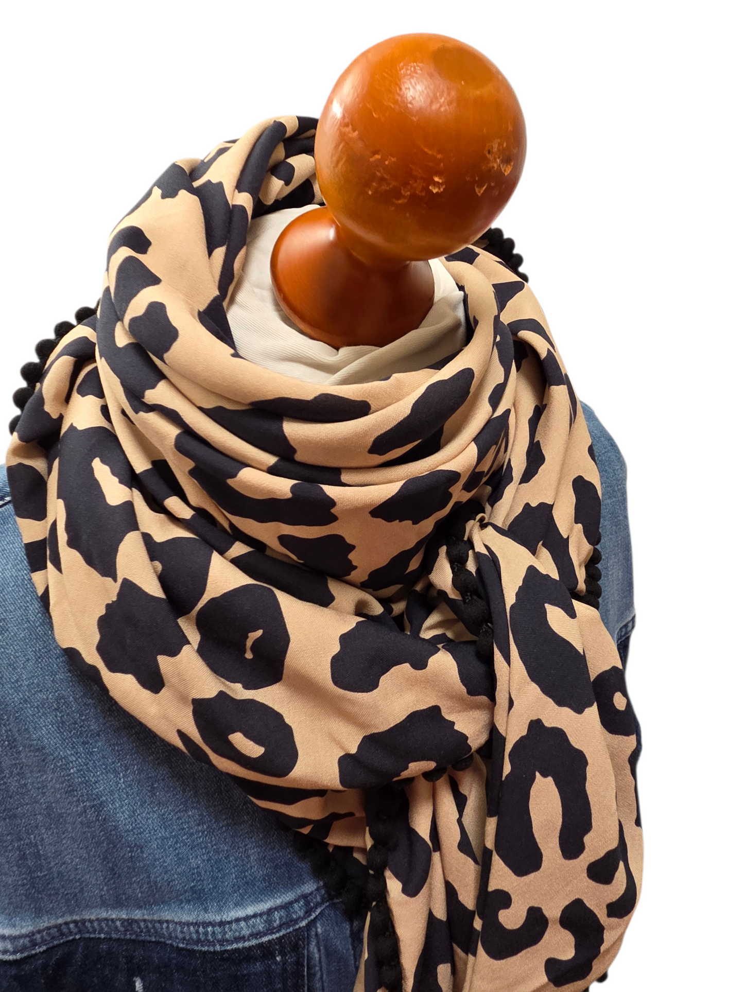 Dreieckstuch Damen Ladina, Schal Damen, Leo Beige Schwarz