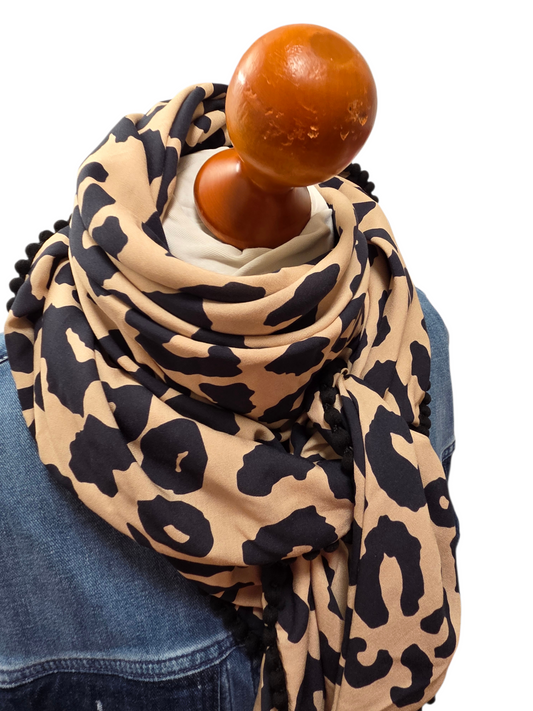 Dreieckstuch Damen Ladina, Schal Damen, Leo Beige Schwarz