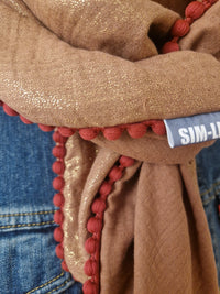 Dreieckstuch Damen Brigitte, Schal Damen, Musselinschal, Schokobraun, Glitzer