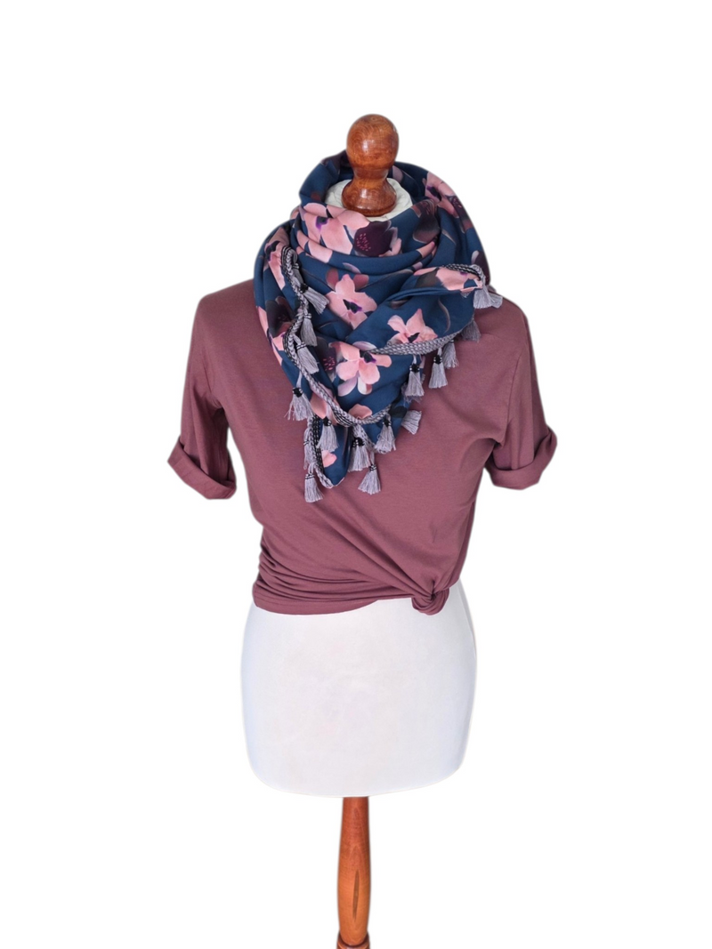 Dreieckstuch Damen Grazia, Schal Damen, Blumen, blau, rosa, lila