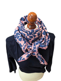 Dreieckstuch Damen Wilma, Schal Damen, Blumen Blau-Altrosa