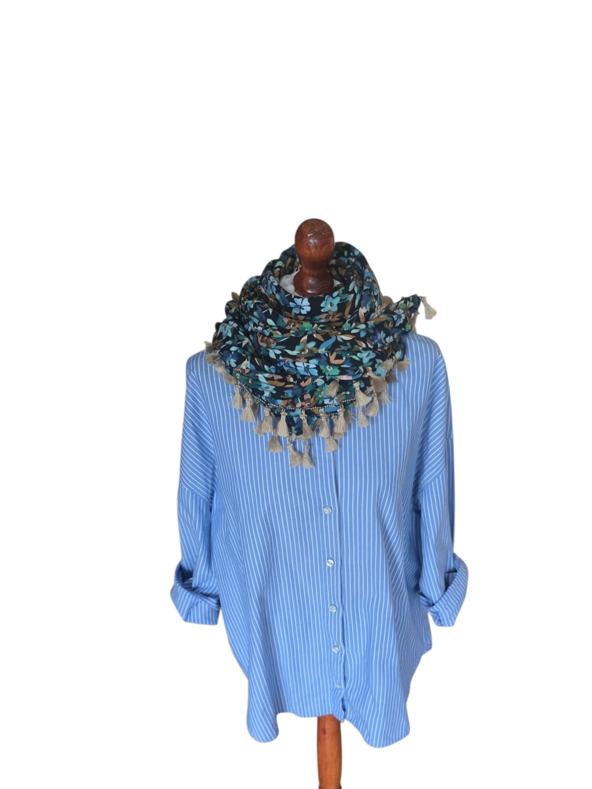 Dreieckstuch Damen Lorena,  Schal Damen,  Blumen,  hellblau,  grün, marineblau, braun