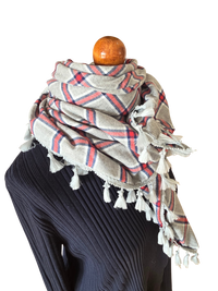 Dreieckstuch Damen Daria, Schal Damen,  kariert, hellgrau, marineblau, rot, Flanell