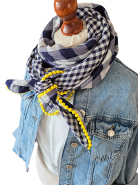 Dreieckstuch Damen Krizia, Schal Damen,  Musselintuch,  kariert,  blau, weiss