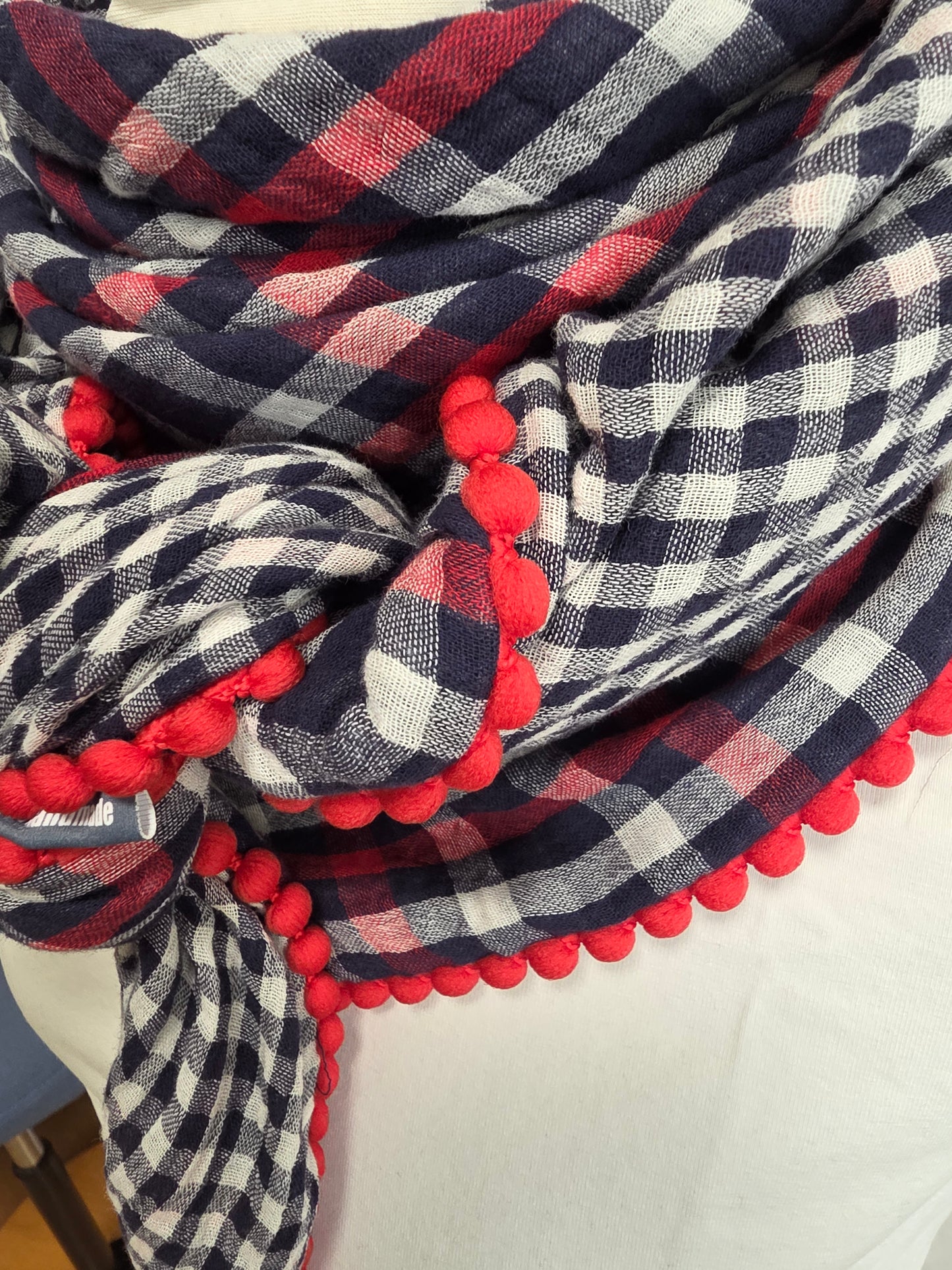 Dreieckstuch Damen Romane, Schal Damen, Musselintuch, karo, rot, blau, weiss