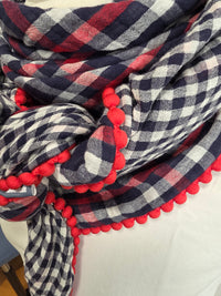 Dreieckstuch Damen Romane, Schal Damen, Musselintuch, karo, rot, blau, weiss