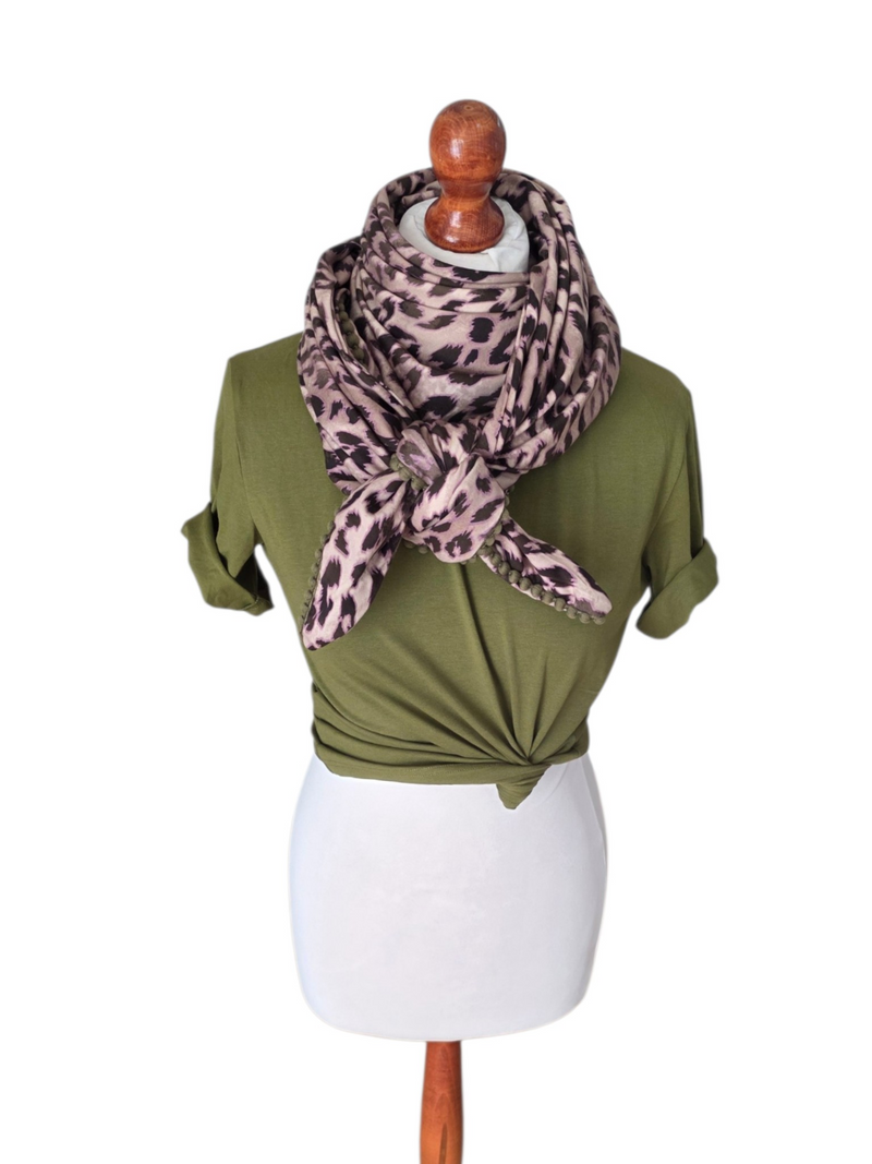 Dreieckstuch Damen Briana, Schal Damen, Leo, braun, rosa, olivegrün